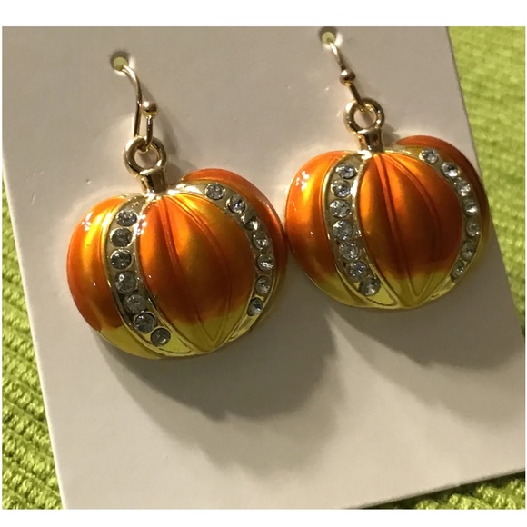 Crystal Orange Pumpkin Dangle Earrings - Picture 8 of 8